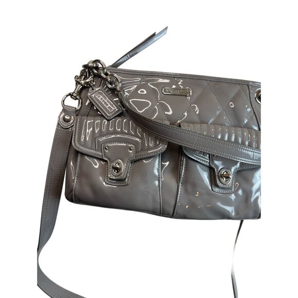 Coach Grey Liquid Gloss Poppy Handbag Quilted Convertible - Picture 3 of 10